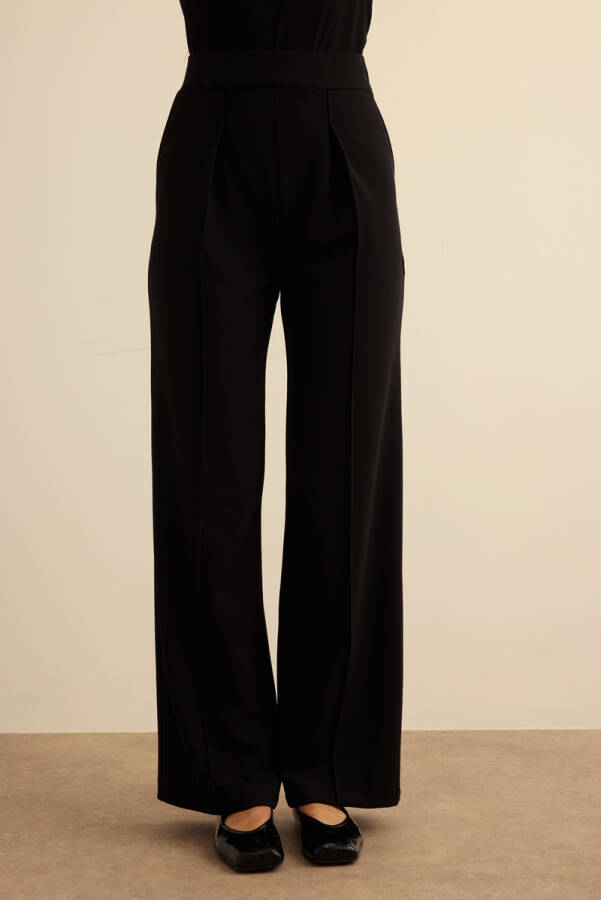 Siyah Beli Lastikli Krep Örme Pantolon - Aker (1)