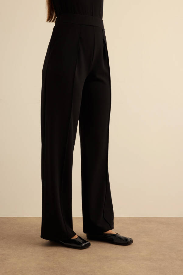 Siyah Beli Lastikli Krep Örme Pantolon - 4