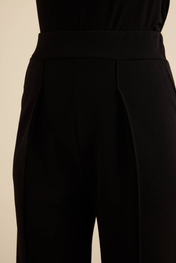 Siyah Beli Lastikli Krep Örme Pantolon - 5