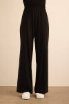 Siyah Beli Lastikli Örme Bol Pantolon - 2