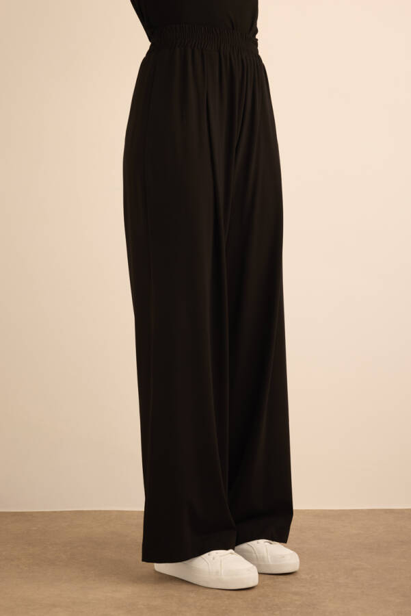 Siyah Beli Lastikli Örme Bol Pantolon - 3