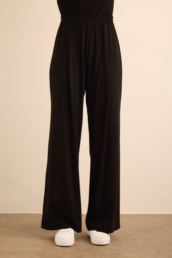 Siyah Beli Lastikli Örme Bol Pantolon - 2