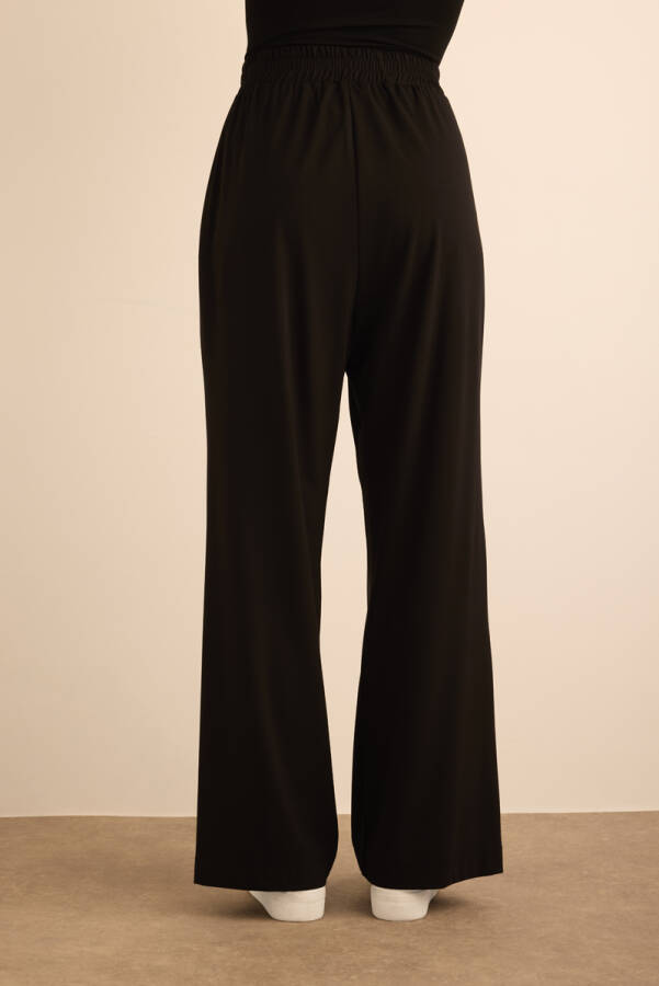 Siyah Beli Lastikli Örme Bol Pantolon - 6