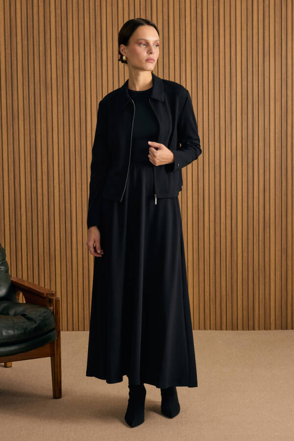 Siyah Beli Lastikli Örme Kloş Etek - Aker (1)