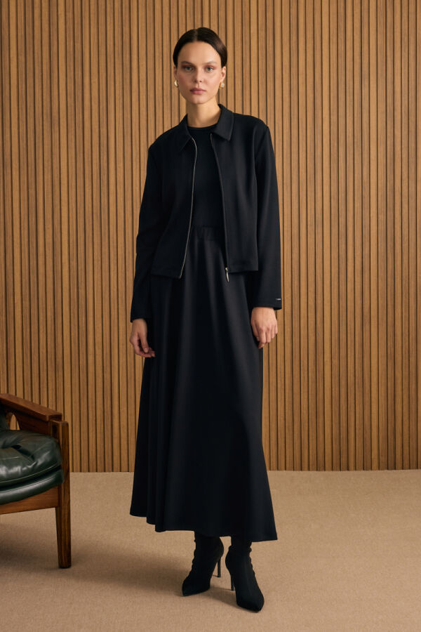 Siyah Beli Lastikli Örme Kloş Etek - 1