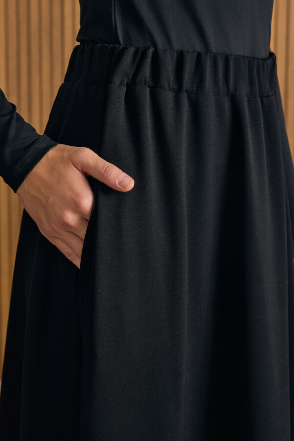 Siyah Beli Lastikli Örme Kloş Etek - 6