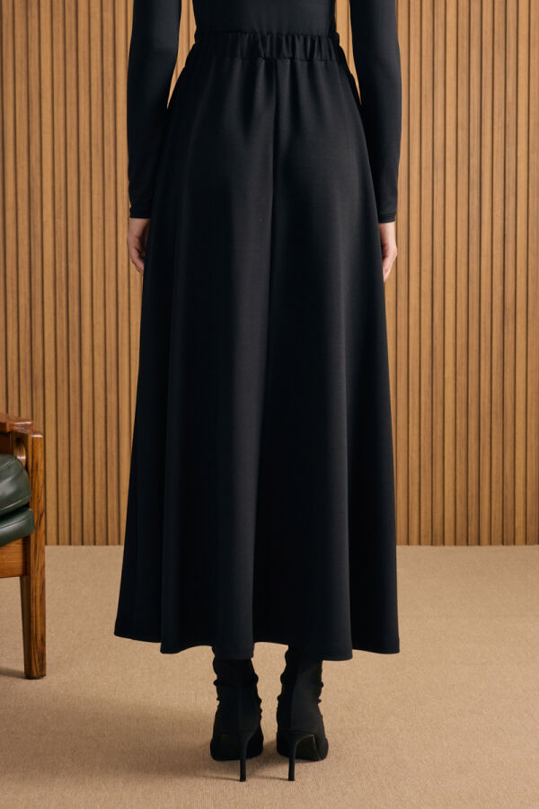 Siyah Beli Lastikli Örme Kloş Etek - 7