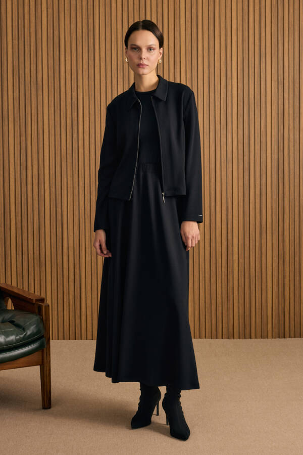 Siyah Beli Lastikli Örme Kloş Etek - 1