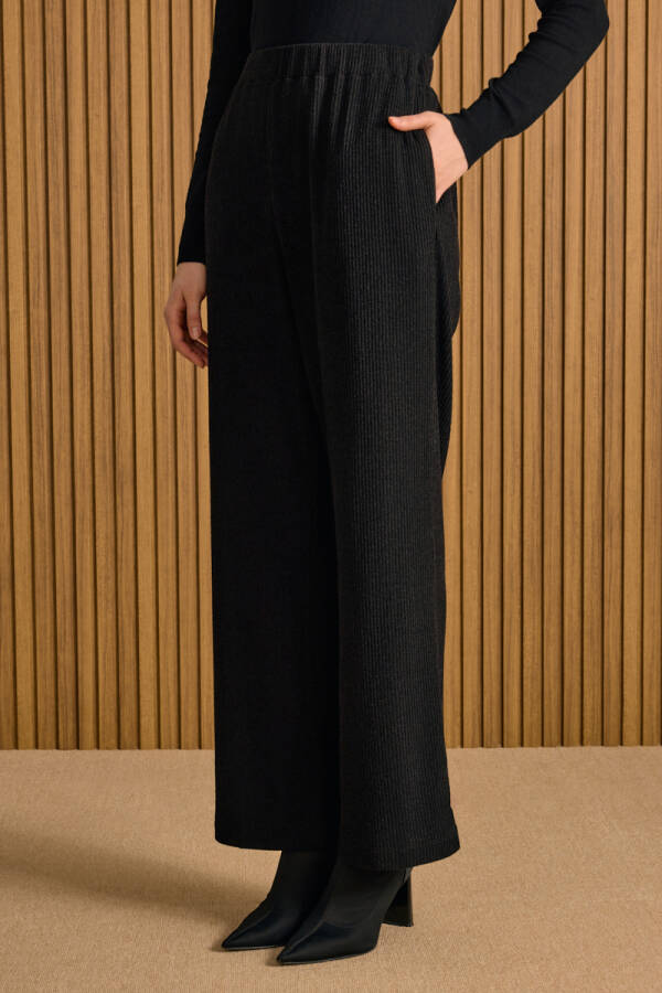 Siyah Beli Lastikli Örme Pantolon - 3