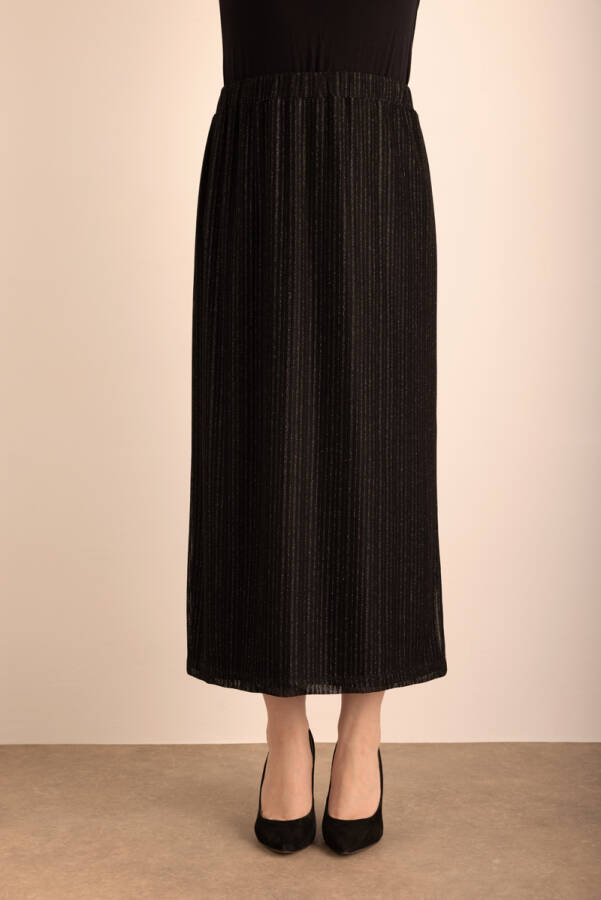 Siyah Beli Lastikli Örme Simli Tül Etek - Aker (1)