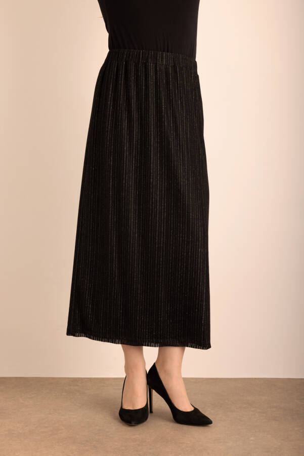 Siyah Beli Lastikli Örme Simli Tül Etek - 5