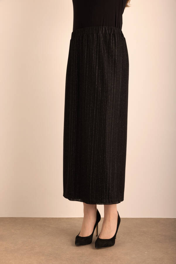 Siyah Beli Lastikli Örme Simli Tül Etek - 3