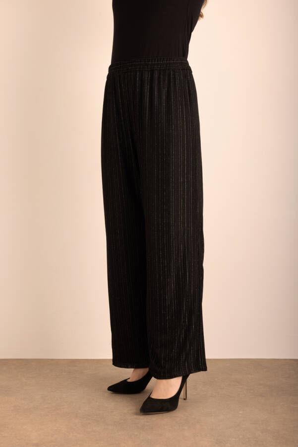 Siyah Beli Lastikli Örme Simli Tül Pantolon - 4