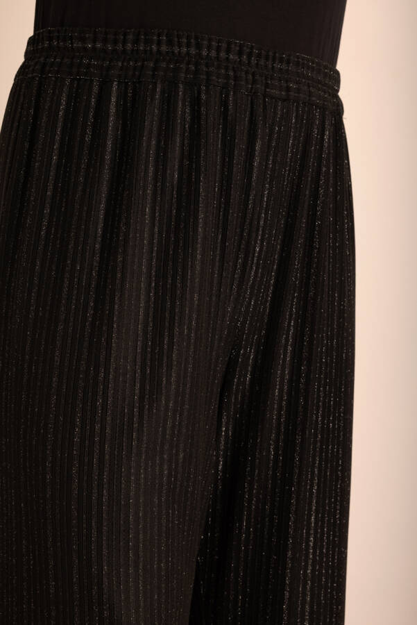 Siyah Beli Lastikli Örme Simli Tül Pantolon - 5