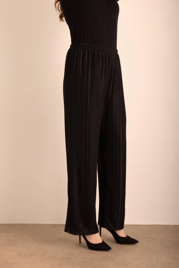 Siyah Beli Lastikli Örme Simli Tül Pantolon - 6