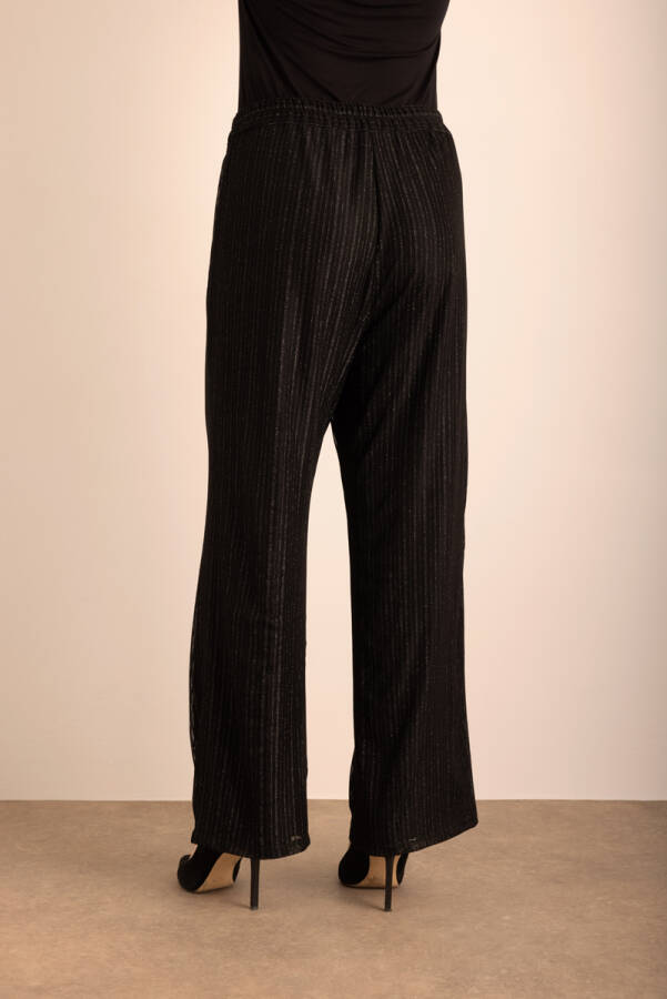 Siyah Beli Lastikli Örme Simli Tül Pantolon - 7