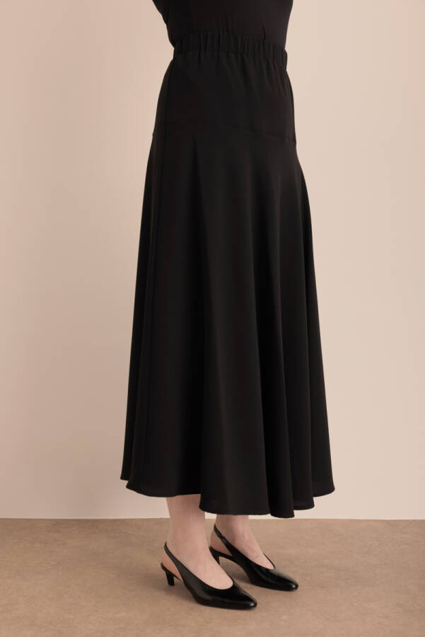 Siyah Beli Lastikli Robalı Dokuma Etek - 4