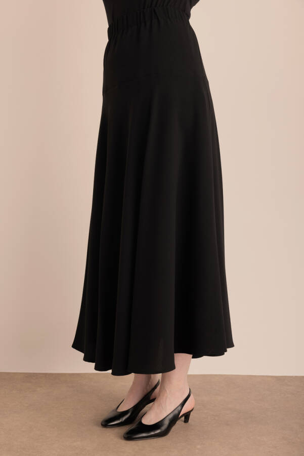 Siyah Beli Lastikli Robalı Dokuma Etek - 5