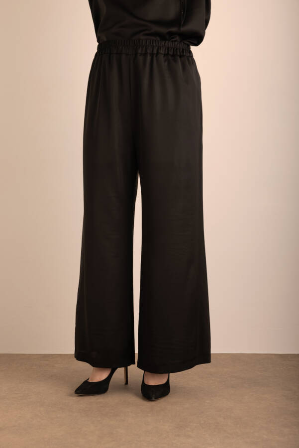 Siyah Beli Lastikli Varak Dokuma Kumaş Pantolon - 2