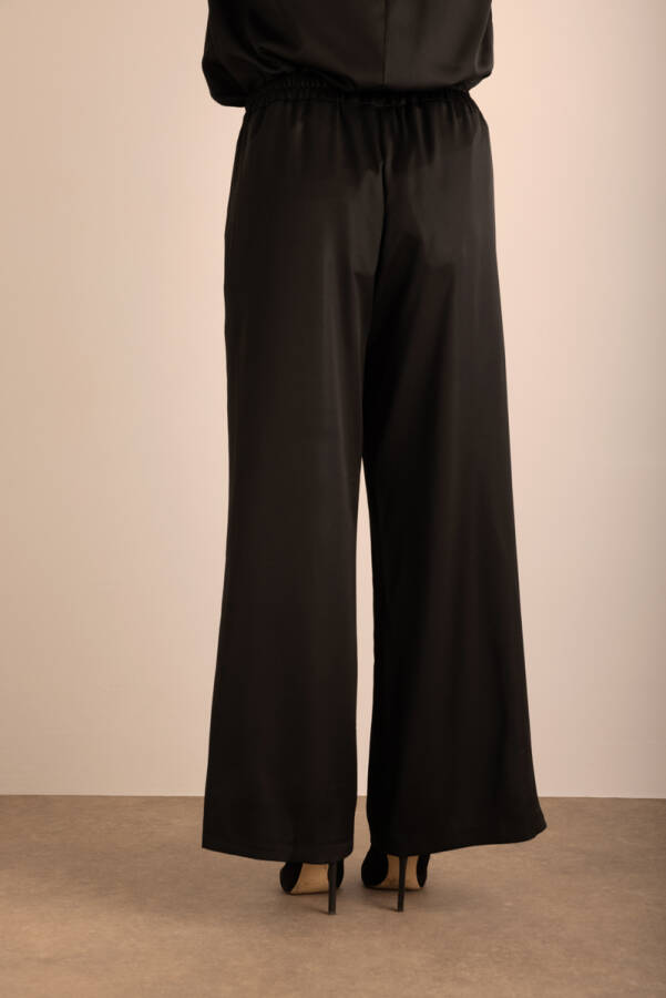 Siyah Beli Lastikli Varak Dokuma Kumaş Pantolon - 6