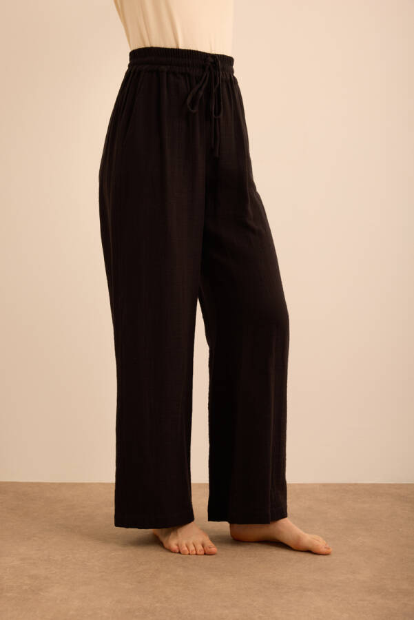 Siyah Beli Lastikli Viscon Cotton Pijama Altı - 4