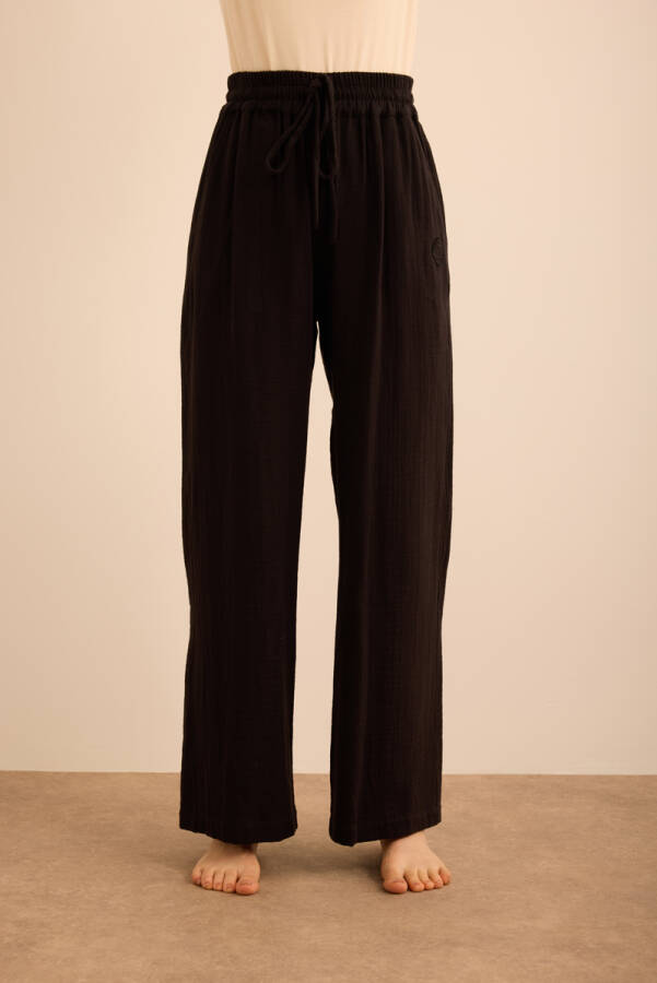 Siyah Beli Lastikli Viscon Cotton Pijama Altı - Aker (1)