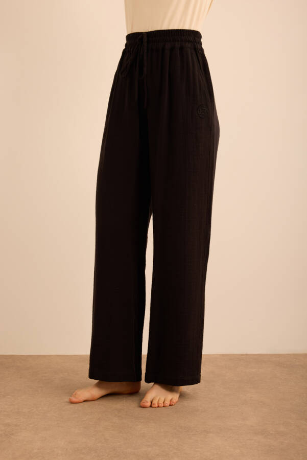 Siyah Beli Lastikli Viscon Cotton Pijama Altı - 3