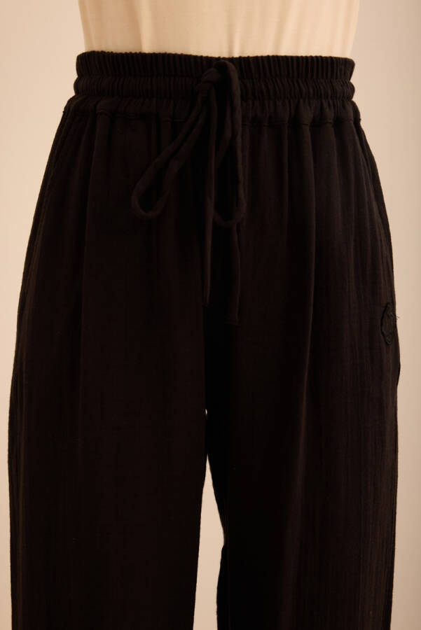 Siyah Beli Lastikli Viscon Cotton Pijama Altı - 5