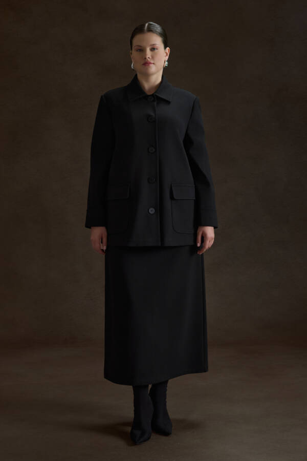 Siyah Beli Lastikli Viscon Örme Etek - 1