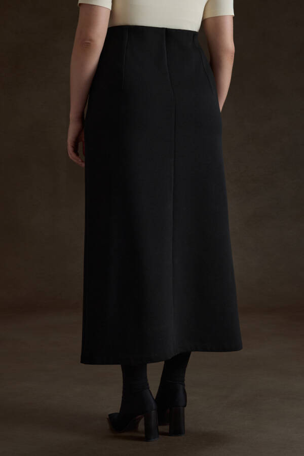 Siyah Beli Lastikli Viscon Örme Etek - 5
