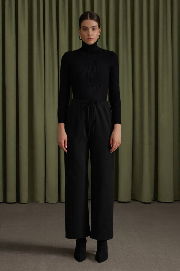 Siyah Beli Lastikli Viscon Örme Pantolon - Aker (1)