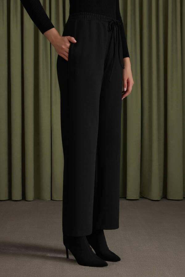 Siyah Beli Lastikli Viscon Örme Pantolon - 4