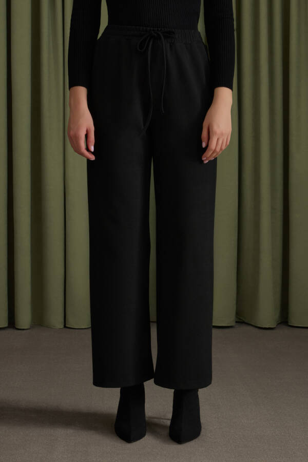 Siyah Beli Lastikli Viscon Örme Pantolon - 3