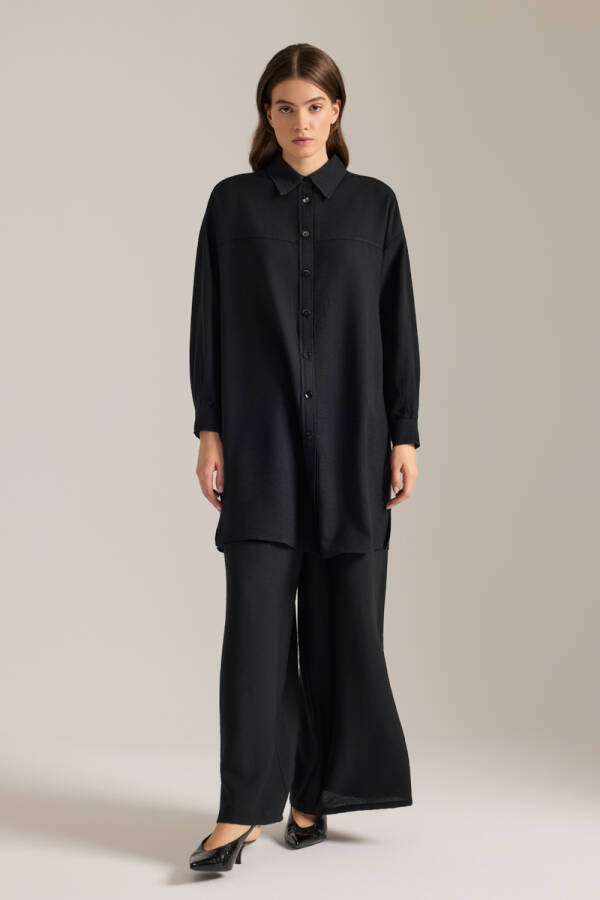 Siyah Beli Lastikli Viscon Pantolon Etek - 1