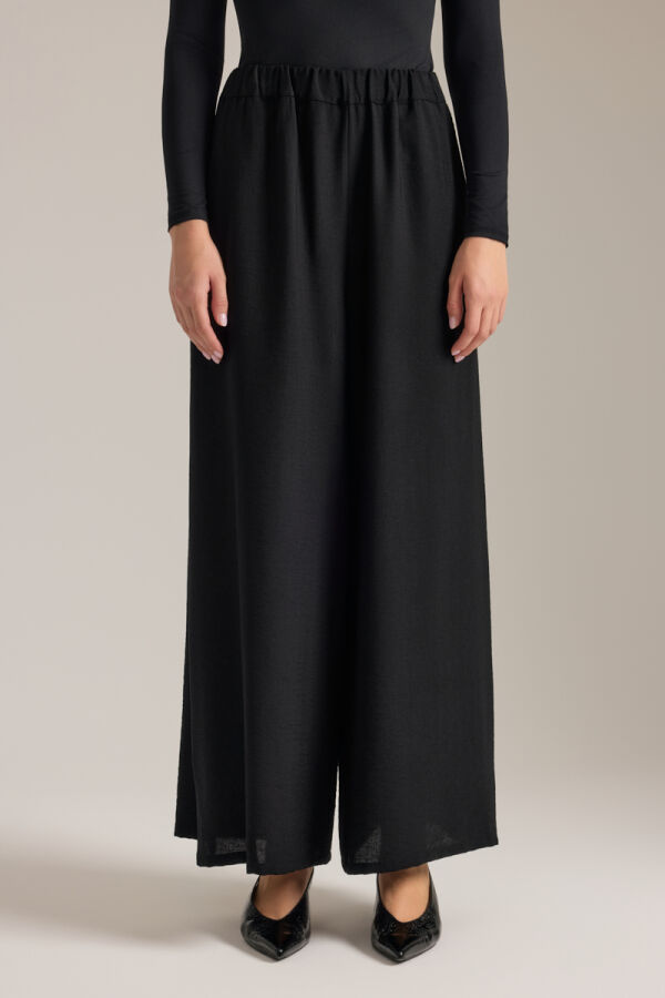 Siyah Beli Lastikli Viscon Pantolon Etek - 3