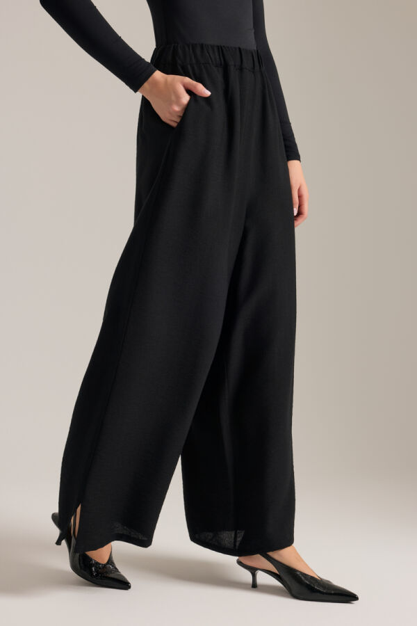 Siyah Beli Lastikli Viscon Pantolon Etek - 4