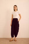Siyah Beli ve Paçası Lastikli Balon Form Keten Pantolon - 1