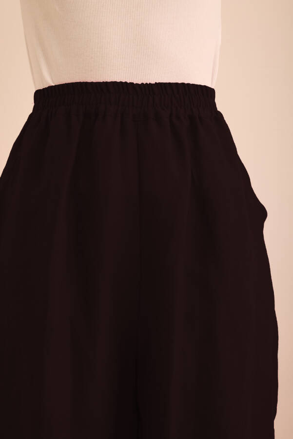 Siyah Beli ve Paçası Lastikli Balon Form Keten Pantolon - 6