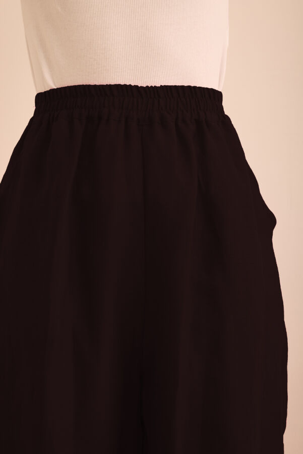 Siyah Beli ve Paçası Lastikli Balon Form Keten Pantolon - 6