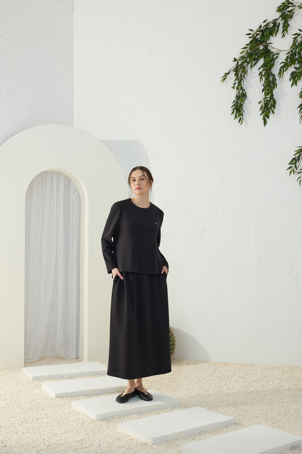 Siyah Bisiklet Yaka Örme Bluz - 1