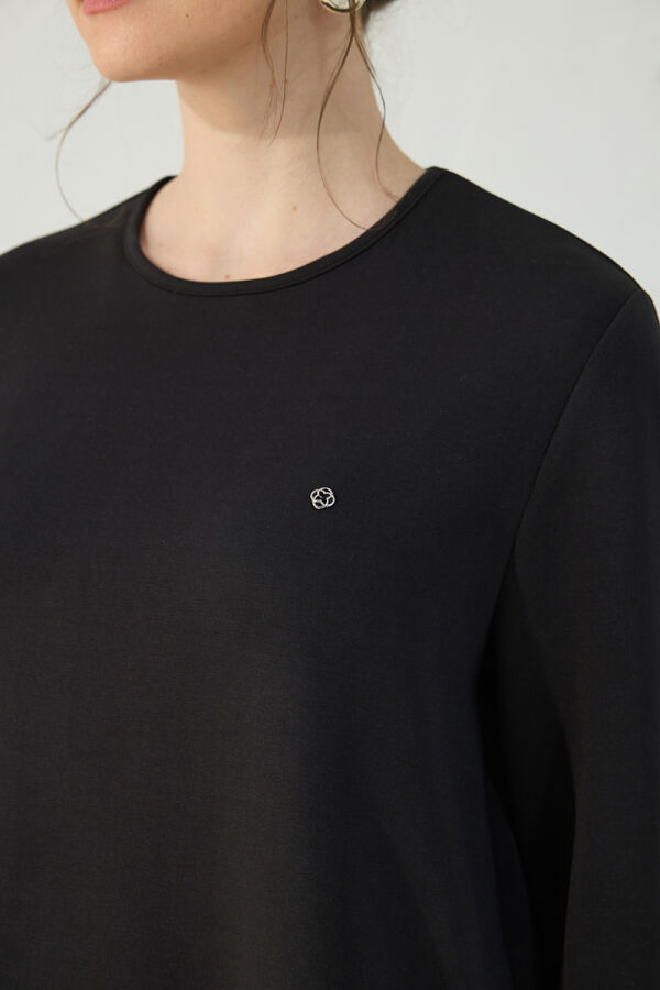 Siyah Bisiklet Yaka Örme Bluz - 5