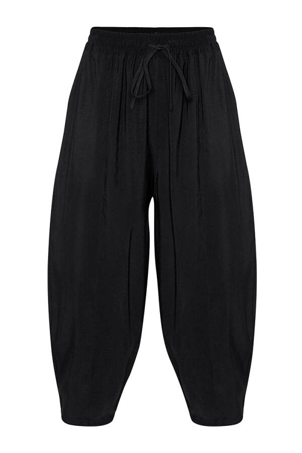 Siyah Bol Kesim Beli Lastikli Pantolon - 1