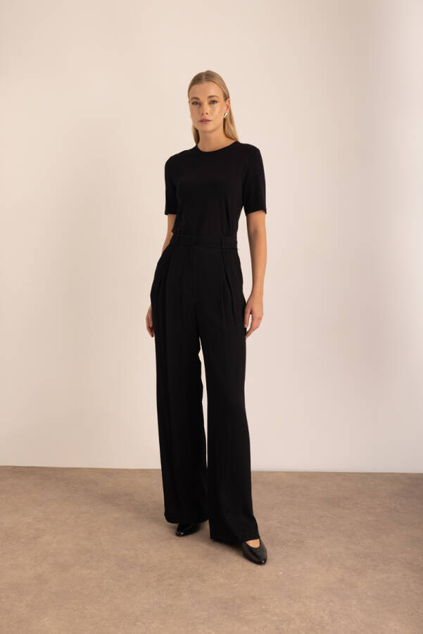 Siyah Bol Örme Pantolon - Aker (1)