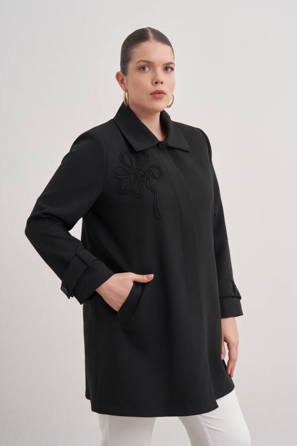 Siyah Boncuk Nakış İşlemeli Cepli Kap - Aker (1)