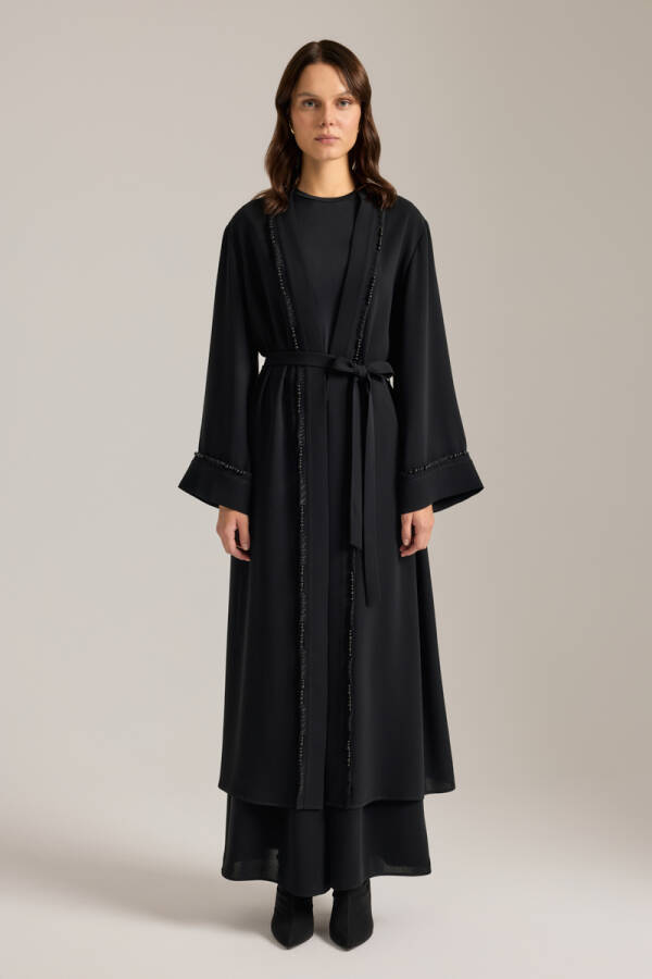 Siyah Boncuk ve İp İşlemeli Kimono - 5