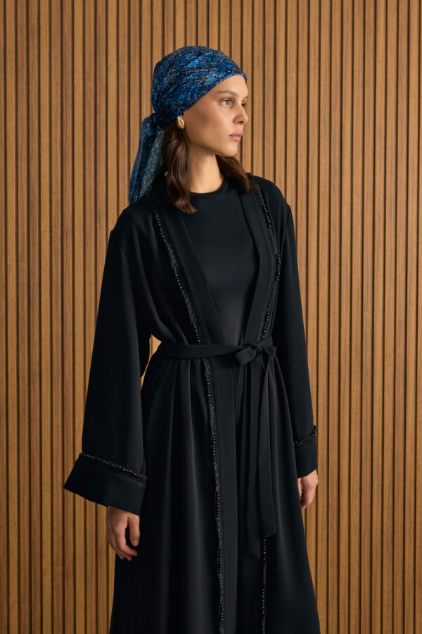 Siyah Boncuk ve İp İşlemeli Kimono - Aker (1)