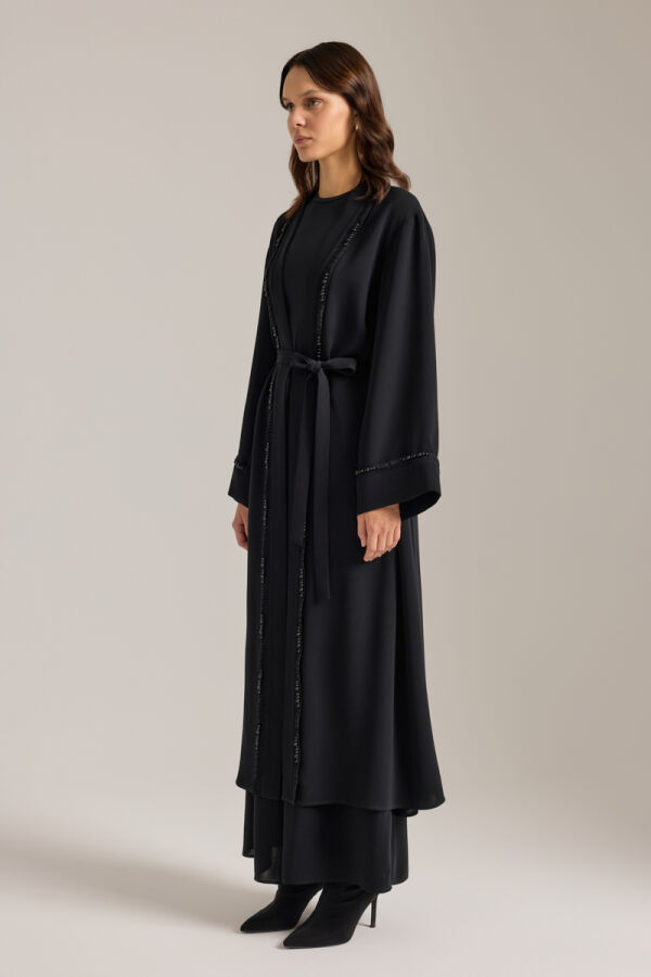Siyah Boncuk ve İp İşlemeli Kimono - 6