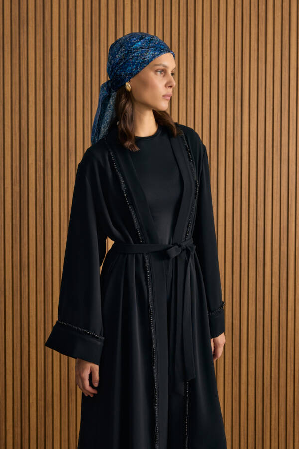 Siyah Boncuk ve İp İşlemeli Kimono - 2