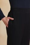Siyah Boru Paça Beli Lastikli Örme Pantolon - 5