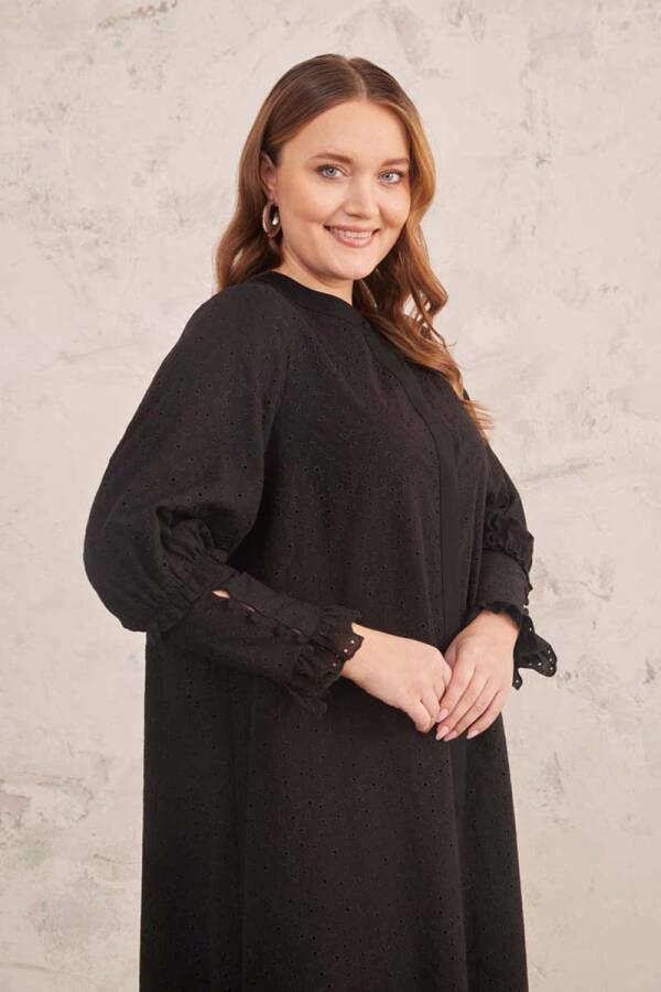 Siyah Brode İşlemeli Pardösü - 6